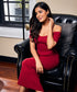 Deep Neck Sleeve Detailed Bodycon Maroon Dress